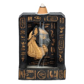 Bastet Egyptian Backflow Incense Holder, Polyresin, Black with Hieroglyphs, Hand-Painted, 10 x 7.5 x 5 cm