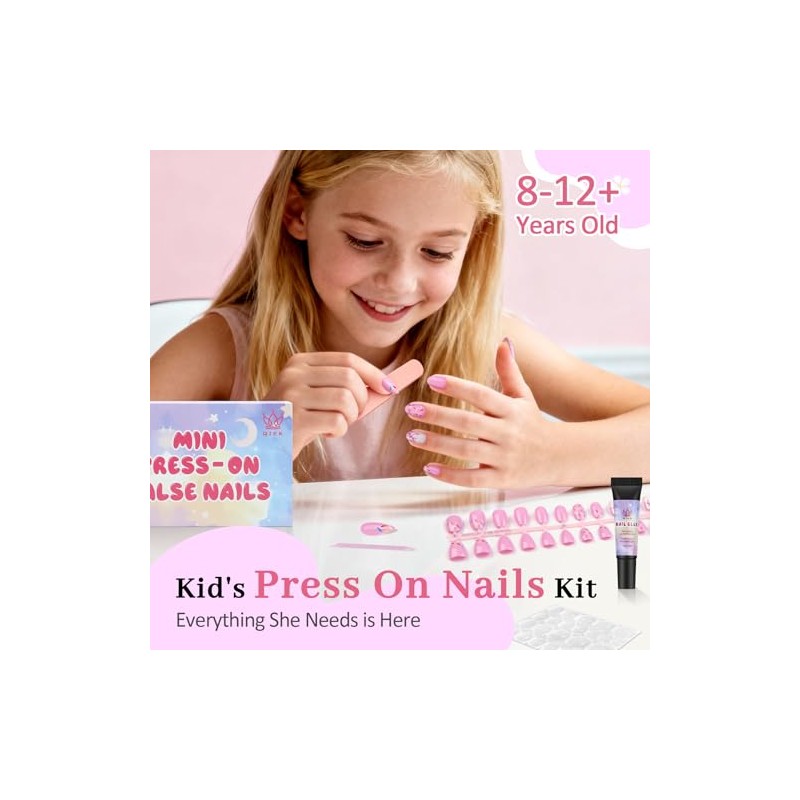 Kit de uñas postizas Qiek de 16 tamaños para niñas: