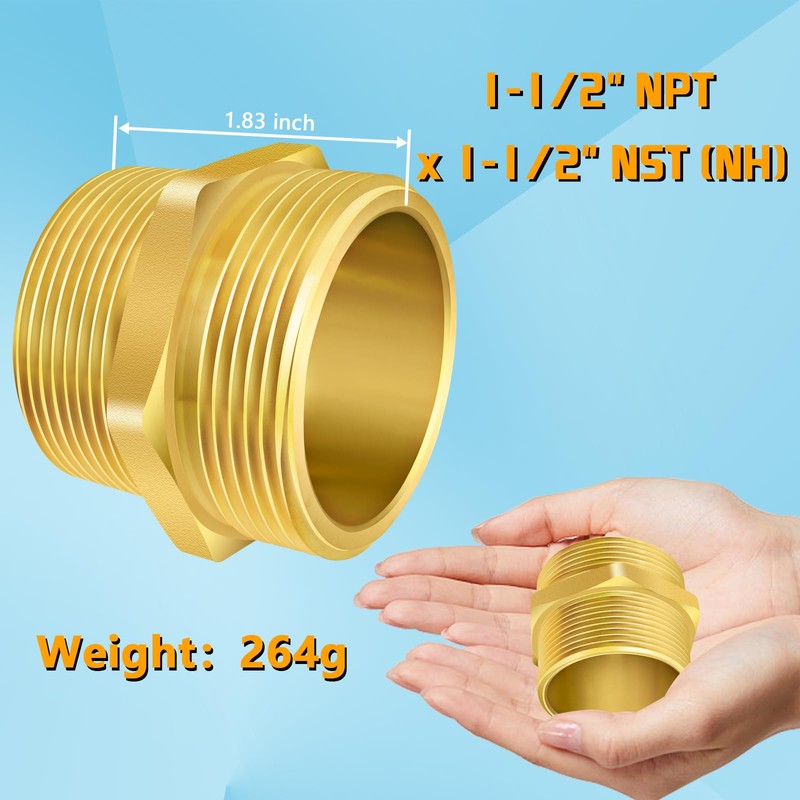 Fire Hydrant Hose Adapter, 1-1/2" NPT x 1-1/2" NST (NH)