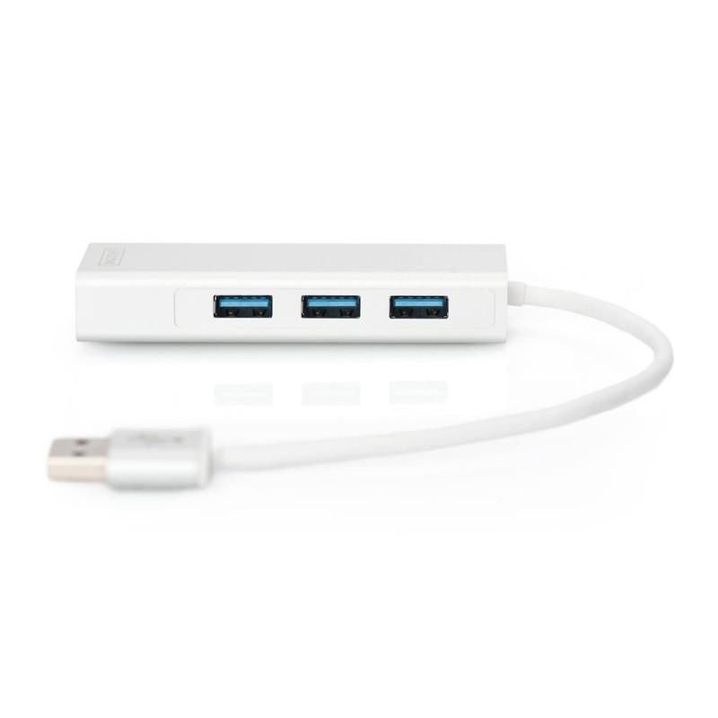 DIGITUS USB-Hub - 3 Ports - RJ45 Ethernet-Anschluss - Super-Speed