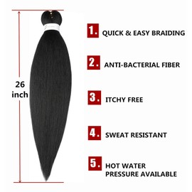 Pre Stretched Braiding Hair 26"-8 packs Professional Itch Free Hot Water Setting Synthetic Fiber Crochet Braiding Hair Extension (26inch,#1)
