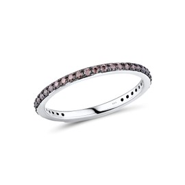Santuzza 925 Sterling Silver Stackable Ring Chocolate Cubic Zirconia Engagement Wedding Band Stacking Ring for Women (6.5)