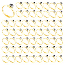 52Pcs Bridal Shower Rings Diamond Engagement Rings Faux Wedding Rings Gold Rings for Wedding Table Decorations Bridal Shower Game Bachelorette Party Favors Cupcake Toppers