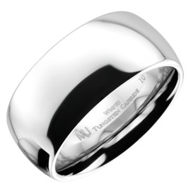 MJ Metals Jewelry Classic Mirror Polished White Tungsten Carbide 10mm COMFORT FIT Wedding Band Ring Size 10.5