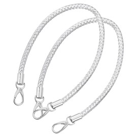 sourcing map Leather Purse Strap, 2Pcs 60cm/23.62" Short Leather PU Braided Purse Replacement Handle with Metal Buckles for Underarm Bags, Handbags (Silver Strap + Silver Clasp)