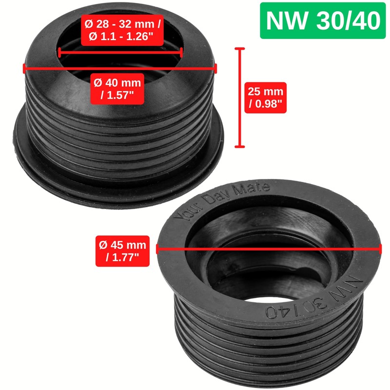Siphon Rubber Sleeves, Pack of 2, NW 30/40 and NW