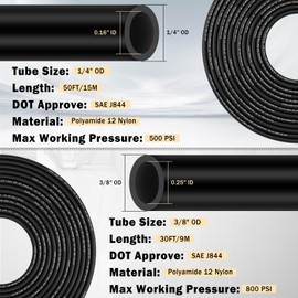 CheeMuii 35 PCS Brass DOT Air Line Fittings with 50FT 1/4" and 30FT 3/8" DOT Air Line Kit DOT Push Lock Air Fittings Quick Connect Fittings with Pneumatic Tubing Set