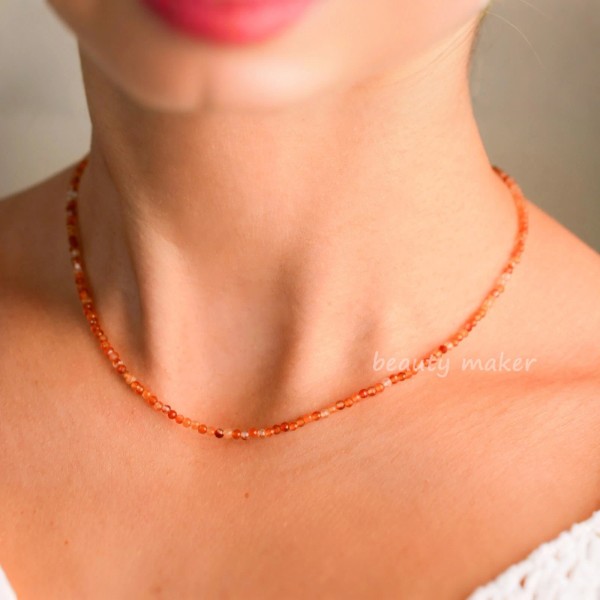 SA Tiny A+ Carnelian Faceted 2mm Beads Choker Healing Dainty