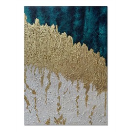Slyart Blue and Gold Vertical Canvas Wall Art Abstract Large 3D Modern Oil Painting on Canvas Hand Painted Textured Metal Artwork Contemporary Art Home Decorations Wall Decor