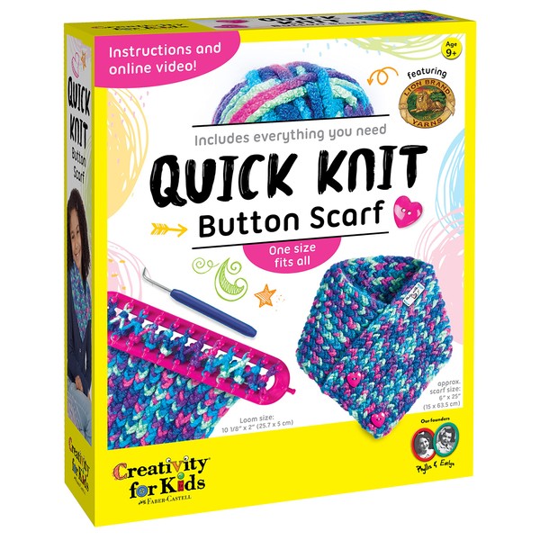 Creativity for Kids Bufanda de punto rápido con botones, kit de tejer para niños, para principiantes, artes y manualidades para edades de 8 a 12 años en adelante