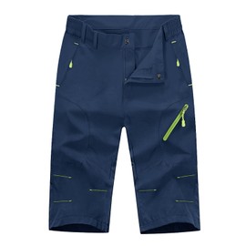 Men's 3/4 Length Pants, Cycle Pants, Stretch, Shorts, Breathable, Quick Drying, Ultra Lightweight, Trekking Pants, Thin, Outdoor, Sports Wear, Blue Improved Version