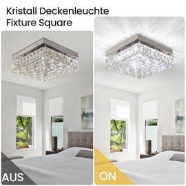 FRIXCHUR 10.6" Modern Crystal Chandeliers Square Crystal Ceiling Light LED Chandelier with Remote Control Mini Bedroom Flush Mount Ceiling Lights Fixture for Kitchen Hallway Dining Room (Dimmable)