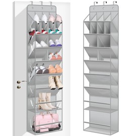 MISSLO Clear Over the Door Shoe Organizer Large Deep Pockets Hanging Shoe Rack for Closet Fit 20 Pairs Shoe Holder for Sneakers Boots Storage，Grey