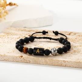 KLIFOWDY Basketball Gifts for Boys Men Youth Coach Team Kids Player Initial with A-Z Letter Basketball Beaded Bracelet Party Favors Accessories Adjustable 5.5''-10'' Jewelry Gifts