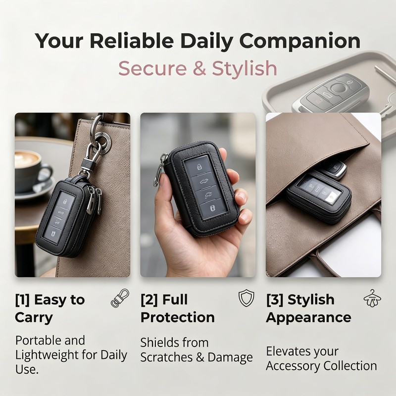 1 PC Key Fob Case, Leather Key Fob Holder with
