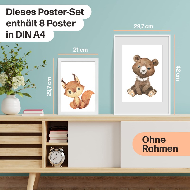 CreativeRobin Cute Baby Forest Animals Children's Poster DIN A4 Nursery