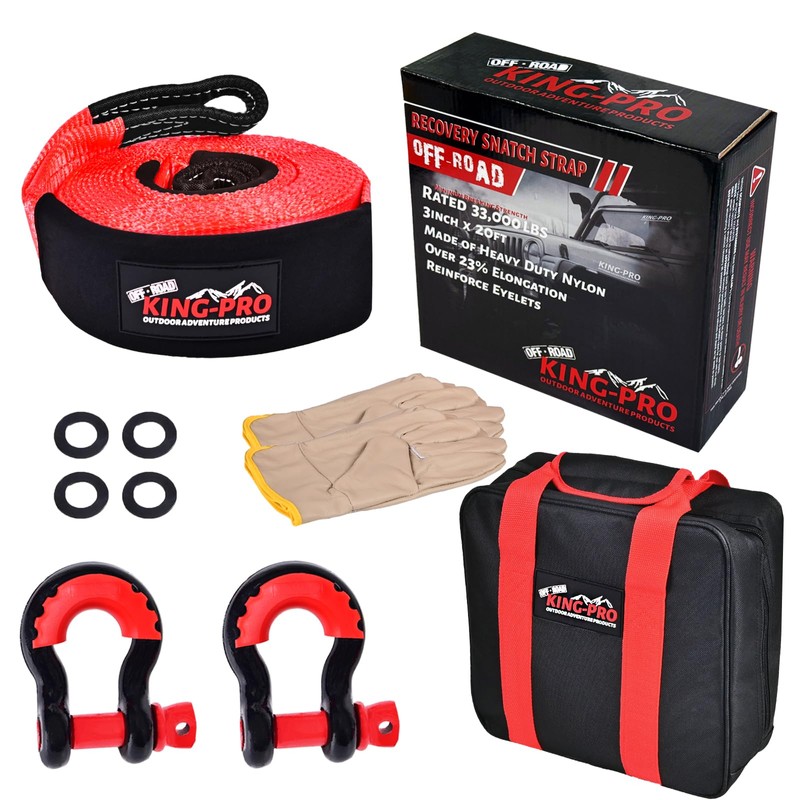 KING-PRO Snatch Strap Recovery Kit 3" x 20ft, 33,000lbs Breaking