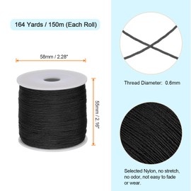 sourcing map 0.6mm Nylon String Cord 164 Yards Nylon Satin String Bracelet String Chinese Knotting Cord Beading Thread for Jewelry Making Braided Necklaces Macrame Trim Craft Black
