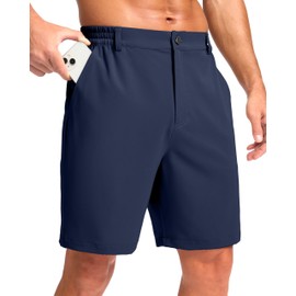 Pudolla Men's Casual Shorts 7" Lightweight Golf Shorts with 3 Pockets Stretch Quick Dry Comfy Work Shorts（Navy XL