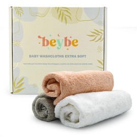 Beybe Pack of 3 Bamboo Wash Cloths Baby Soft 50 x 25 cm - Baby Wash Cloths Newborn - Ideal for Babies, Toddlers and Nursery