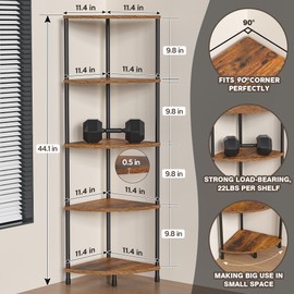 Greatseas Corner Plant Stand Shelf, 5 Tier Tall Shelf Plant Stand for Indoor Plants, Rustic Brown Corner Bookshelf Wall Decor Living Room, 44.1" Display Shelf for Bedroom, Bathroom, Small Space