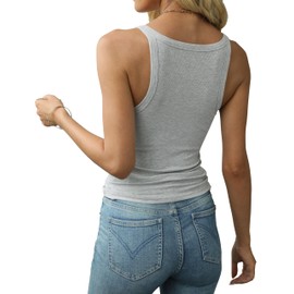 Artfish Women's Spaghetti Strap Ribbed Tank Top Fitted Workout Racerback Scoop Neck Basic Cami Shirts (Heather Grey, XS)