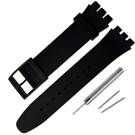 Rihahisy Silicone Rubber Watch Strap/Watch Band Replacement for Swatch (19mm, Jet Black)