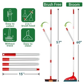 Magic Air Broom with V-Shape Brush, 2 in 1 180° Adjustable Silicone Broom for Floor Cleaning, 60” Long Handle Squeegee Sets to Clean pet Hair, Ketchup, Glass Shards (Red)