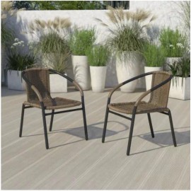 Flash Furniture Brown Rattan In Door Out Door Restaurant Stackable Chairs Set of 2 Durable Patio