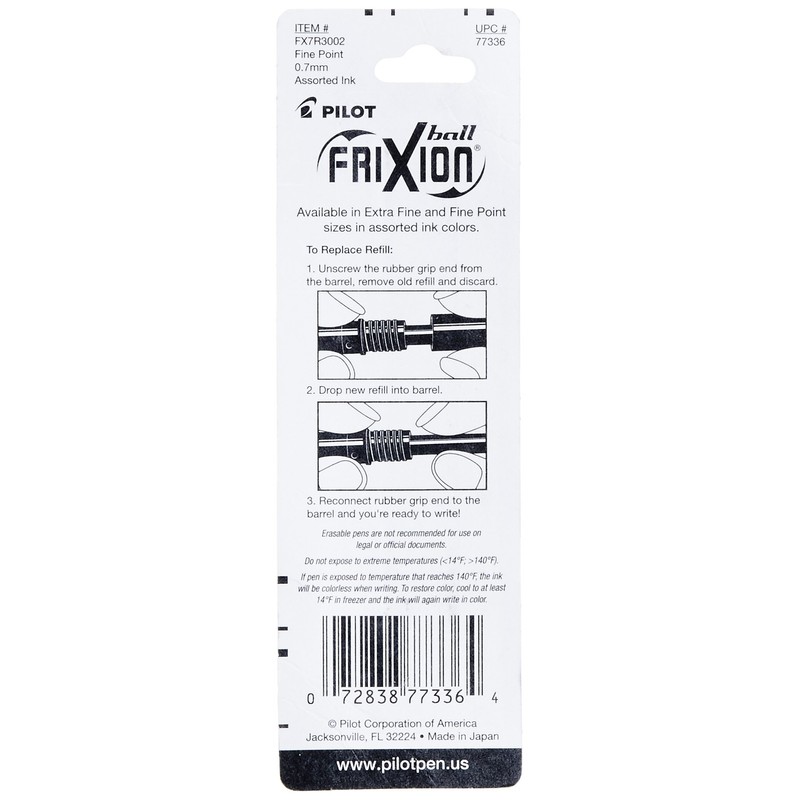 Pilot 77336 Refill for FriXion Erasable Gel Ink Pen, Assorted,