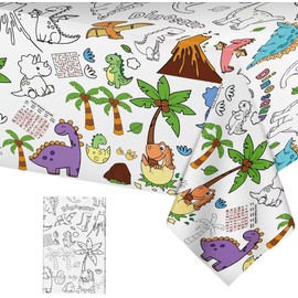 Xyvvol Dinosaur Coloring Tablecloth for Kids - Giant Dino Paper Activity Table Cover, Jumbo Animal Dino World Coloring Games Poster Crafts for Dinosaur Birthday Decorations Party Favors, 54x108 Inch