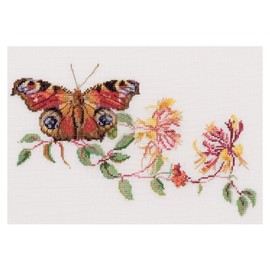 Thea Gouverneur - Counted Cross Stitch Kit - Butterfly-Honeysuckle - Linen - 36 count - Embroidery Kit for Adults - DMC Embroidery Threads and other Cross Stitch Supplies Included - 439
