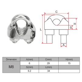 Wire Rope Clip Cable Clamps Premium Stainless Steel, U-Bolt Saddle Fasteners - Can be Used for Tent Rope, Wire Rope, Wire & Cable, Clothesline (M8)