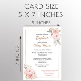 The Invite Lady Baptism Invitations For Girls Bautizo De Niña Custom Flora First Communion Confirmation Invites (12 count)