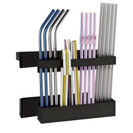 Atmocict Magnetic Straw Holder Adjustable Height — Kitchen and Cabinet Storage Solutions/Refrigerator Organizer with Double-Sided Tape, Rust-Proof Steel & Easy Clean Design, Fits All Straw Types