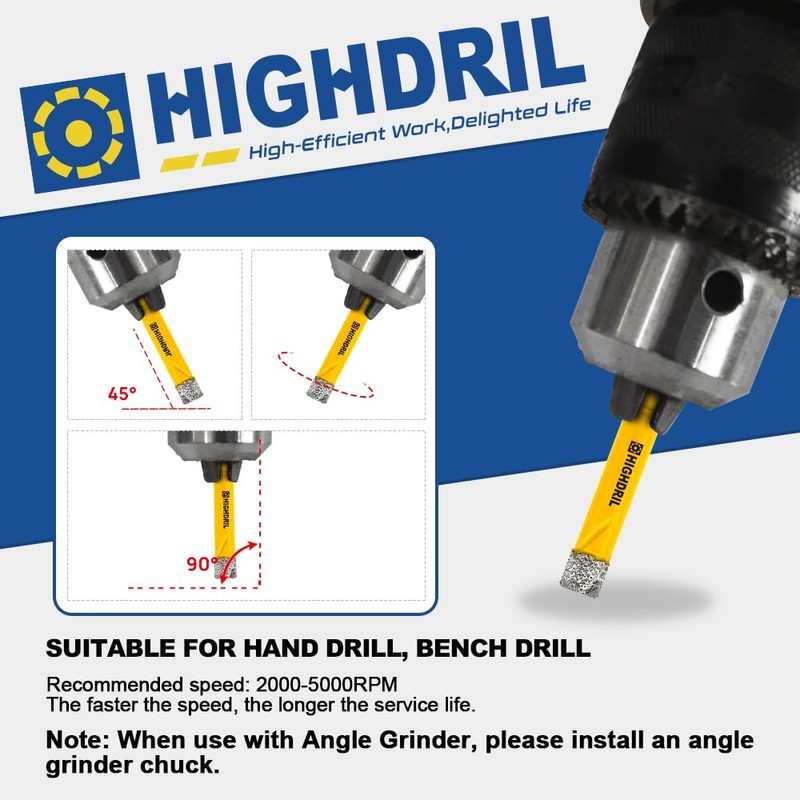 HIGHDRIL Dry Diamond Drill Bits Set 5pcs - 6/8/10/12mm Quick