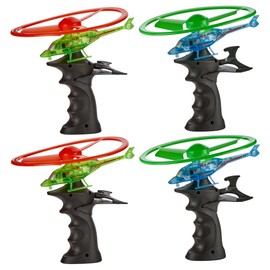 Playbees Light Up Ripcord Helicopters Airplane Toy Figure & Twist Disc Launcher 360° Rotating Helicopter Cool Flying Toys for Kids with Flashing LEDs Flyer Saucers for Boys & Girls (4Pack)