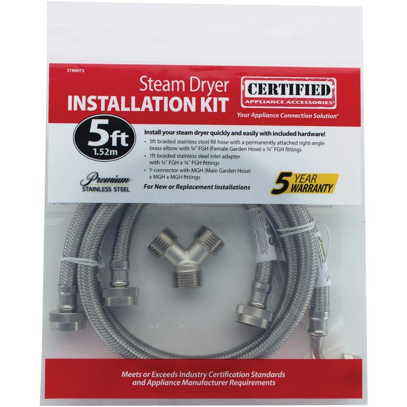 CERTIFIED APPLIANCE STMKIT2, Braided Stainless Steel Steam Dryer Installation Kit