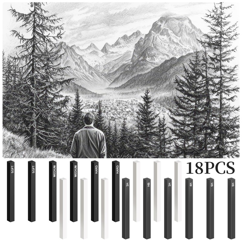 Pack of 18 Square Compressed Charcoal Pencils Compressed Graphite Material