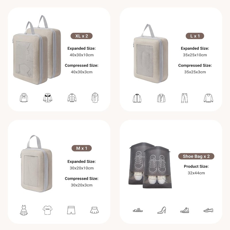 4 Set Lightweight Compression Packing Cubes Travel Organizer for Carry-On