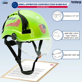 Perldverge Hard Hats Construction OSHA Approved-Green Hard Hat with Chin Strap,Construction Safety Helmet with Visor,Reflective Hard Hat with Visor,6-pt Suspension Hardhats ANSI Z89.1 Type 1 Class C