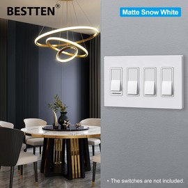(2 Pack) BESTTEN USWP6 Matte Snow White 4-Gang Screwless Wall Plate, Decorator Outlet Cover, for Light Switch, Dimmer, USB, GFCI, Receptacle, H4.69” x W8.35”