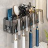Zahnbürstenhalter, wandmontierter Dusch-Zahnbürstenhalter, elektrischer Zahnbürstenhalter mit 3 Haken, bohrfrei (Grau)