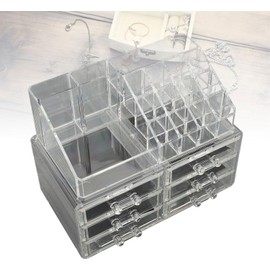 Organizador de Maquillaje Transparente, Vitrina de Cosméticos Apilable con Múltiples Compartimentos para Joyería, Accesorios para el Cabello, Organización del Cuidado de la Piel