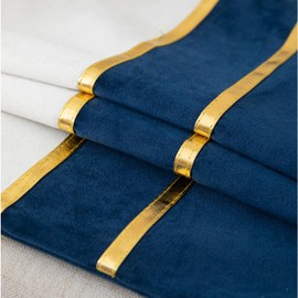 ZLINA Set of 2 Velvet Decorative Throw Pillow Covers Navy Blue White Patchwork with Gold Leather Pillow Covers 22 × 22 Inch Cushion Covers Decor Living Room Sofa Bedroom Car