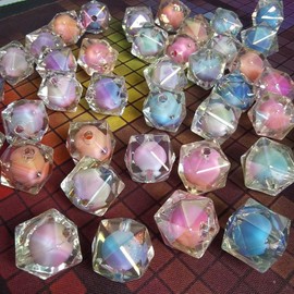 Qingxii Decorr Mixed Lots Shiny AB Color Acrylic Faceted Cube Bead DIY Beading Hairband Bracelets Necklace Craft Embelishment (Mixed Colors-Cube)