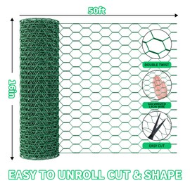 16 x 600 Inches Chicken Wire for Floral Arrangements, Green Chicken Wire, Hexagonal Galvanized Wire Mesh for Poultry Barrier, Flower Arrangement, Crafts and Garden
