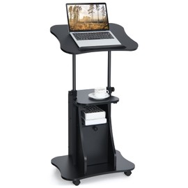 Mobile Laptop Podium, Portable Height Adjustable Podium Stand, Rolling Lectern Desk with Storage, 180° Tilting Top, Lockable Universal Casters, Sit-to-Stand Computer Desk for Home, Office