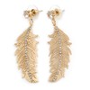 Gold Tone Clear Crystal Delicate Feather Drop Earrings - 50mm
