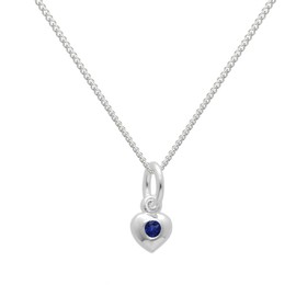Sterling Silver & Sapphire CZ Crystal September Birthstone Heart Necklace on 16 Inches Chain